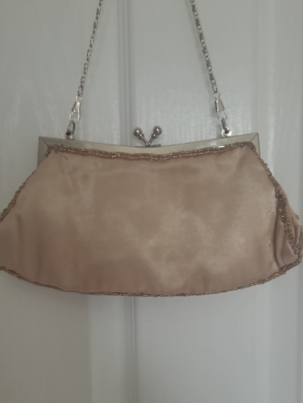 Beaded Floral Evening Clutch in Taupe With Gold Beading - Picture 2 of 6